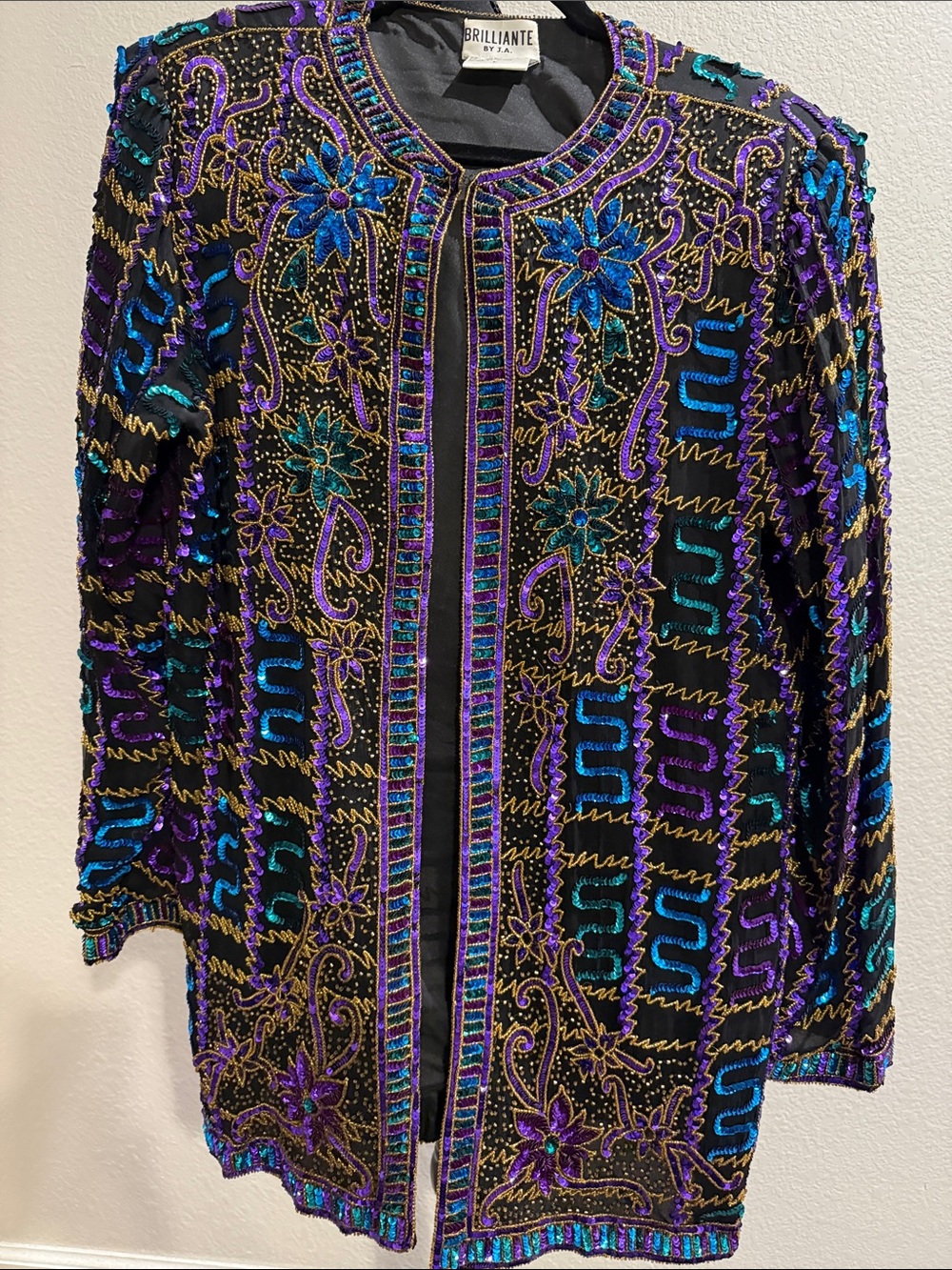 Vintage Brilliante JA Embellished Black Floral Sequin Jacket Deborah Vance ⭐️ - Picture 5 of 17